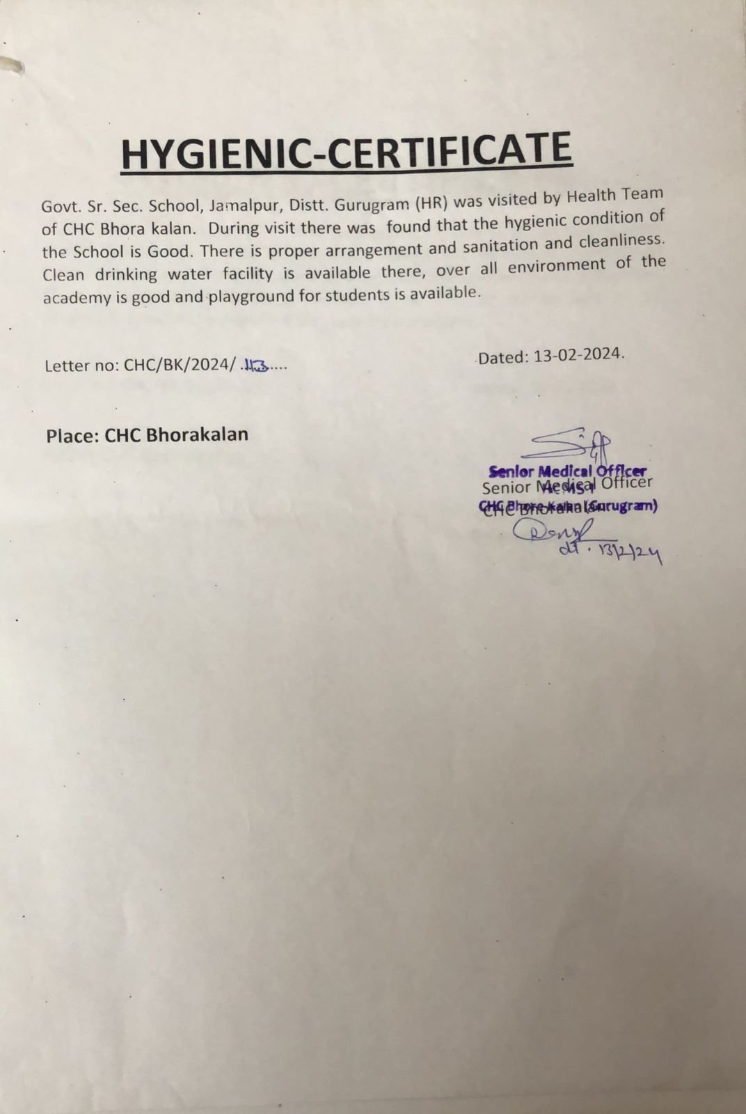 Hygiene NOC Certificate